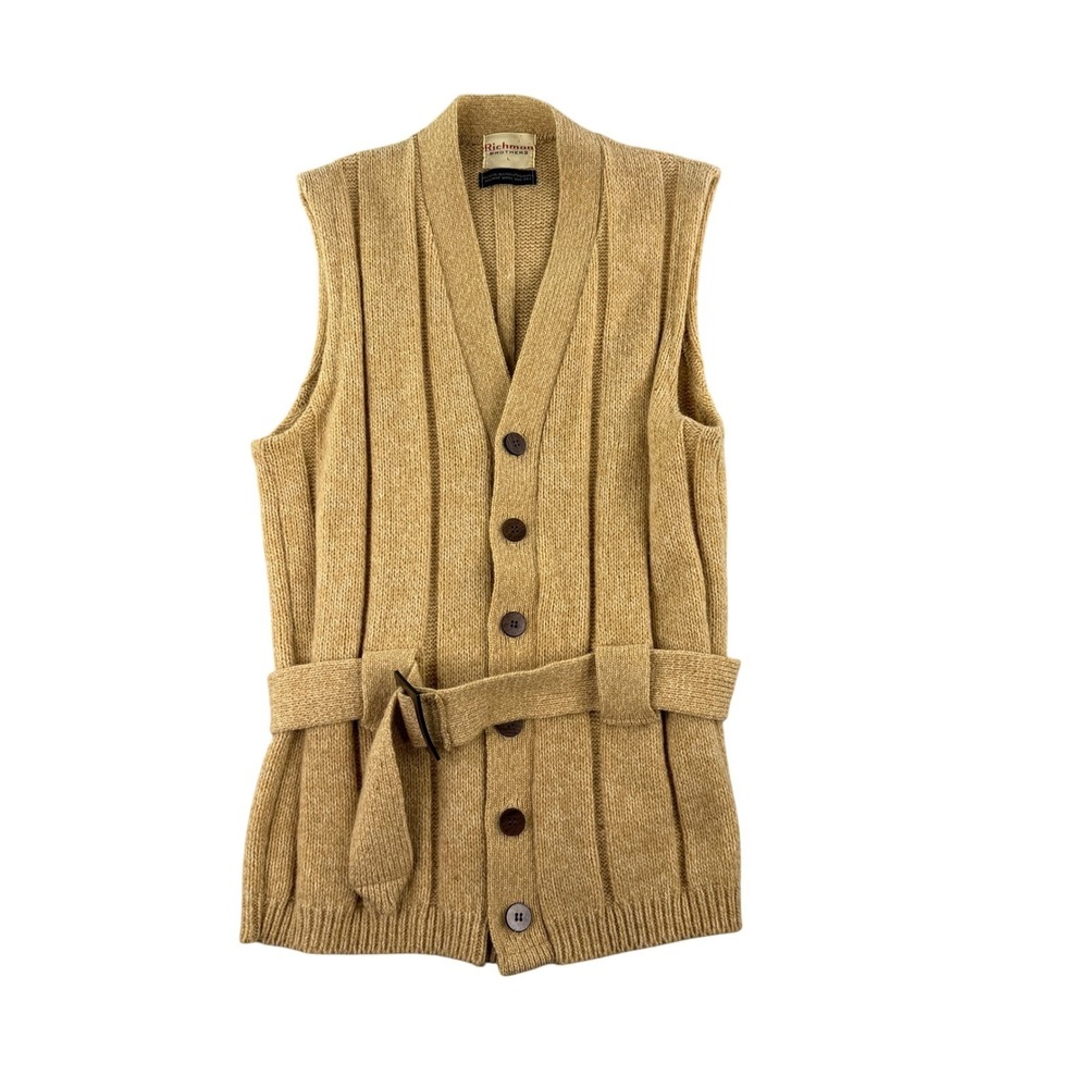 True Vintage Richman Brothers Wool Knit Sweater Vest Mens L Button Front‎ Belt